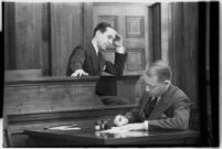 Accused murderer Paul A. Wright on the witness stand, Los Angeles, 1938