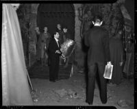 Backstage on opening night of the opera at Shrine Auditorium, cast is dressed for the performance of Tristan and Isolde, Los Angeles, November 15, 1937