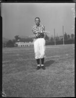 College football referee Bruce Kirkpatrick demonstrating hand signals, Los Angeles, circa 1935