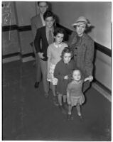Former film actress Fanchon Royer Gallagher with her five children during a divorce hearing involving her ex-husband, producer John J. Gallagher, Los Angeles, 1939
