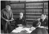 Former F.B.I. chief Joseph E. P. Dunn with attorneys Otto Christensen and Alfred MacDonald, Los Angeles, 1938