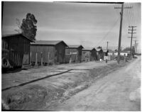 Row of homes along a dirt road in the slums, Los Angeles, 1925-1945