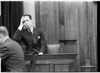 Accused murderer Paul A. Wright on the witness stand, Los Angeles, 1938