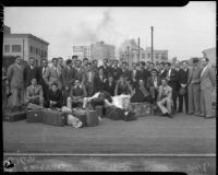 Football team from University of Mexico arrives for a game at the Coliseum, Los Angeles, 1935