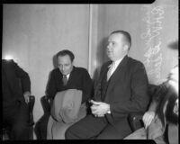 Director Roland West and R. H. W. Schafer at grand jury hearings into death of actress Thelma Todd, circa 1935