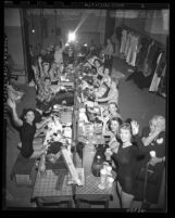 Fanchonettes, female dance troupe, backstage stage at their makeup tables in Los Angeles, Calif., circa 1950