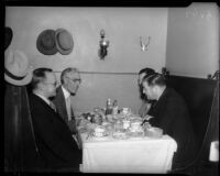 Dr. Francis Townsend and Raymond Haight meet with two unidentified men in a restaurant, Los Angeles, 1935