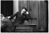 Accused murderer Paul A. Wright on the witness stand, Los Angeles, 1938