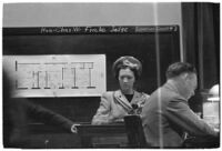 Mrs. Zella Jeffers, accused of engaging in immoral acts with her husband, Reverend Joseph Jeffers, in front of guests in their home, Los Angeles, 1939