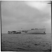 Tony Cornero's newly refurbished gambling ship, the Bunker Hill or Lux, anchored offshore of Los Angeles, 1946