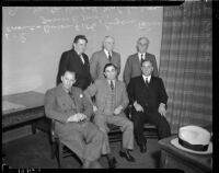 Leading enforcement officials at a conference about gambling control at the Attorney General's office in the State Building, Los Angeles, 1937