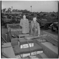 Mr. and Mrs. S.M. Goode at the War Assets Administration's surplus truck and trailer sale, Port Hueneme, May 1946