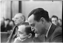 Accused murderer Paul A. Wright in court during his double homicide trial. Los Angeles, 1938