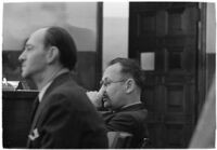 Police Captain Earle E. Kynette sits in court after being charged with conspiracy to commit murder, Los Angeles, 1938