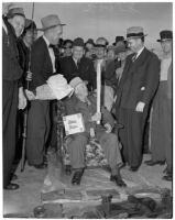 Birthday/retirement party for William L. Brashear thrown by his co-workers at the Southern Pacific Railroad Company, Los Angeles, circa 1940