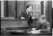 Accused murderer Paul A. Wright on the witness stand, Los Angeles, 1938