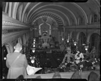 View of the Cathedral of St. Vibiana during John Joseph Cantwell's elevation to archbishop, Los Angeles, 1936