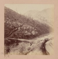 Cape Horn from Mineral Bar Bridge, 2,500 feet below. [Bridge over north fork of the American River, Placer County, California, on the route of the Central Pacific Railroad.]
