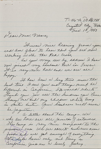 Letter fom Haruko Sumi to [Afton] Nance, 1943 Nov 10