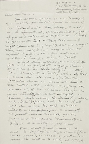 Letter from Paul H. [Kusuda] to [Afton] Nance, 1942 Oct 2