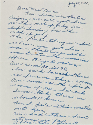 Letter from Kazue Murakishi to [Afton] Nance, 1942, July 28