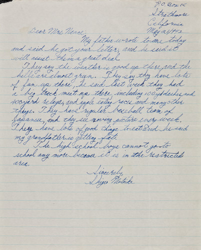 Letter from Shigeo Motoike to [Afton] Nance, 1942 May 21