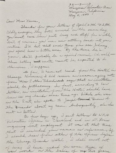 Letter from Paul H. [Kusuda] to [Afton] Nance, 1943 May 4