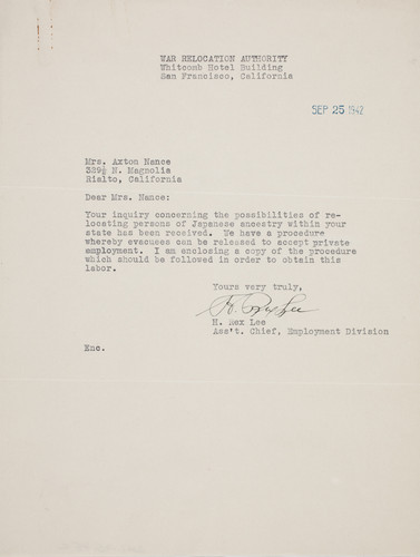 Letter from H. Rex Lee to [Afton] Nance, 1942 Sep 25