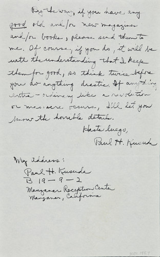 Letter from Paul H. Kusuda to [Afton] Nance, 1942, May 18