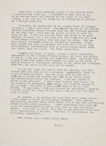 Letter from P[aul] H. K[usuda] to [Afton Nance], [1943]