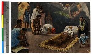 Dead missionary and mourners, India, ca.1920-1940