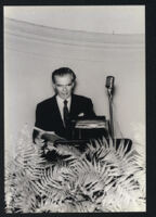 Aldous Huxley at podium [descriptive]