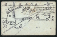 Postcard, with hand drawn image, from Aldous Huxley to Matthew Huxley [descriptive]