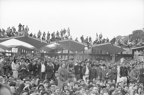 Crown in lower Sproul Plaza and on roofs of Golden Bear