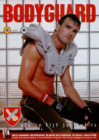 Poster of Bodyguard magazine cover with football player wearing protective gear [descriptive]