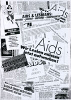 Montage of newspaper headlines and articles about lesbians and AIDS [descriptive]