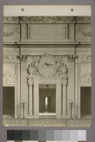 [Rotunda, showing clock and sculptural decoration. Entrance to Mayor's office in distance.]