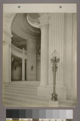 [Gallery, with light standard. Looking into vestibule to Board of Supervisors' chambers.]