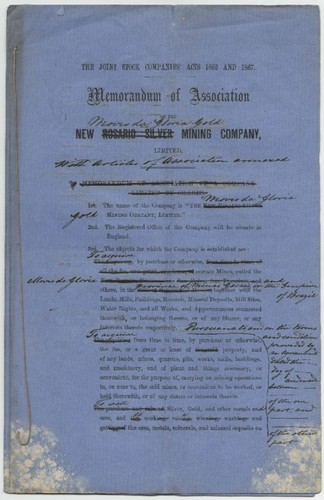 Memorandum of association of the Morro da Gloria Gold Mining Company