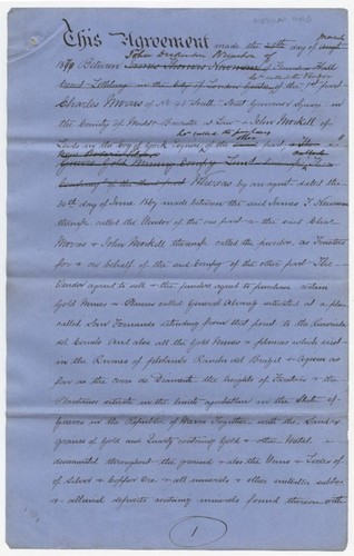 Articles of agreement for gold mine company between John Dickinson Brunton and Charles Morris and John Morkill