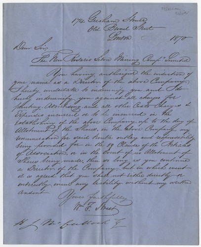 Letter to H. J. McBullock, Esquire from W. F. Street