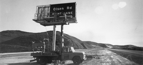 Olsen Road sign installed on 23 freeway