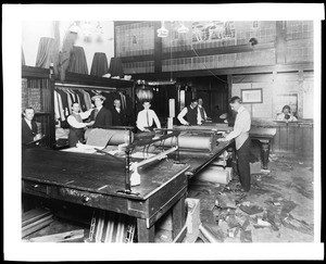 Interior of Tom Williams' tailor shop on Main Street in Los Angeles, ca.1880-1889