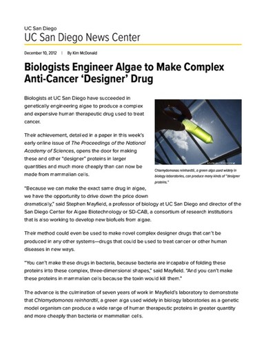 Biologists Engineer Algae to Make Complex Anti-Cancer ‘Designer’ Drug