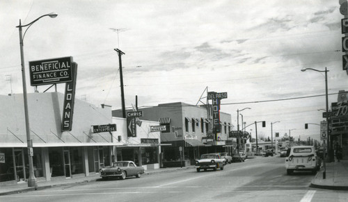 Downtown Banning, California looking east on Ramsey Street in the 1950s