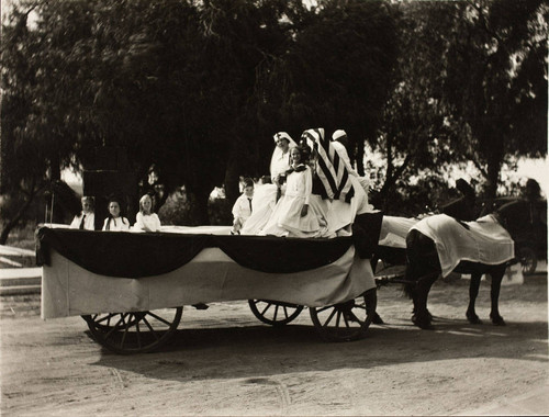 Horse-drawn Red Cross parade float in Banning, California