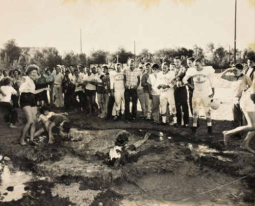 The Beaumont High School football team's ""Rally in the Mud"" contest in Beaumont, California