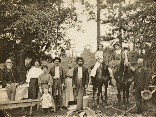 Group of people at camp site in local mountains near Banning and Idyllwild, California