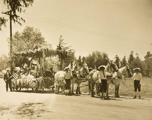 Horse-drawn parade float in Banning, California