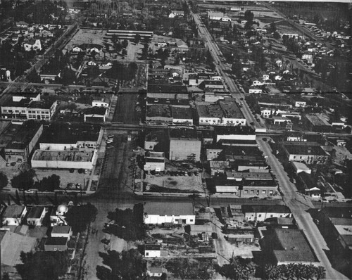 Aerial photograph of downtown Banning, California in the 1950s